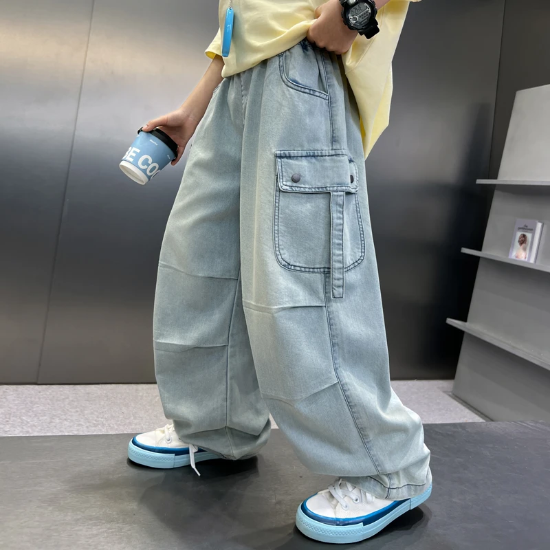 男童工装牛仔裤夏季薄款2025新款儿童夏装裤子休闲宽松男孩长裤潮