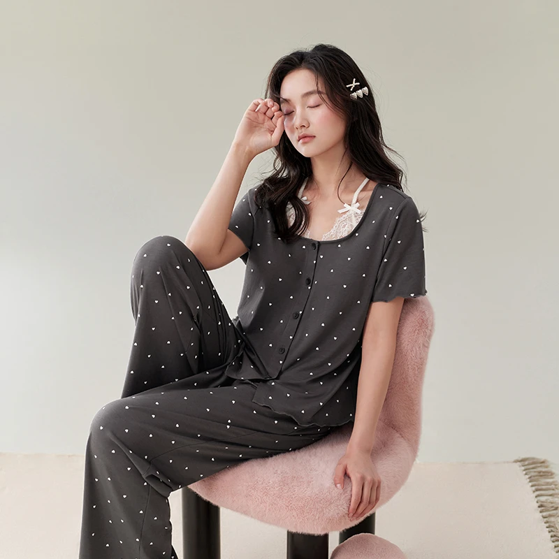 安之伴【巨凉感】睡衣女夏季莫代尔带胸垫可外穿家居服82521722673