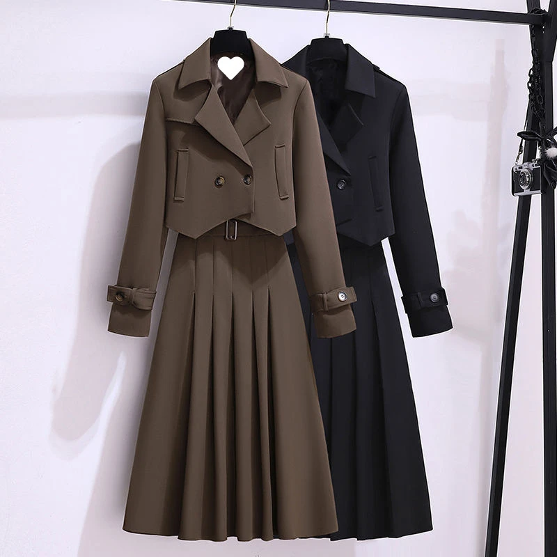 大码女装西装外套半身裙两件套2025秋季新款胖妹妹法式设计感套装