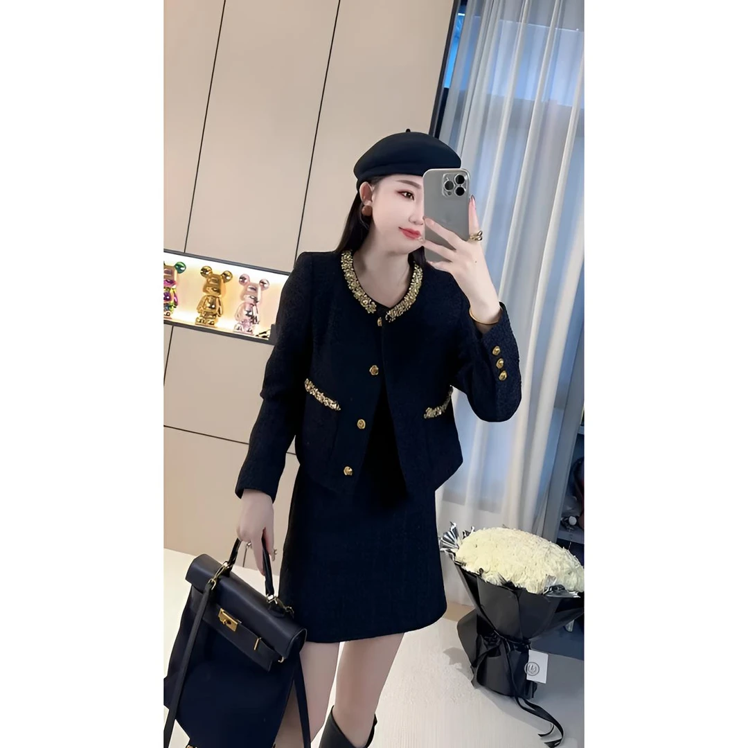 网红轻奢小香风时尚套装秋季时尚气质显瘦洋气小个子香风短裙套装