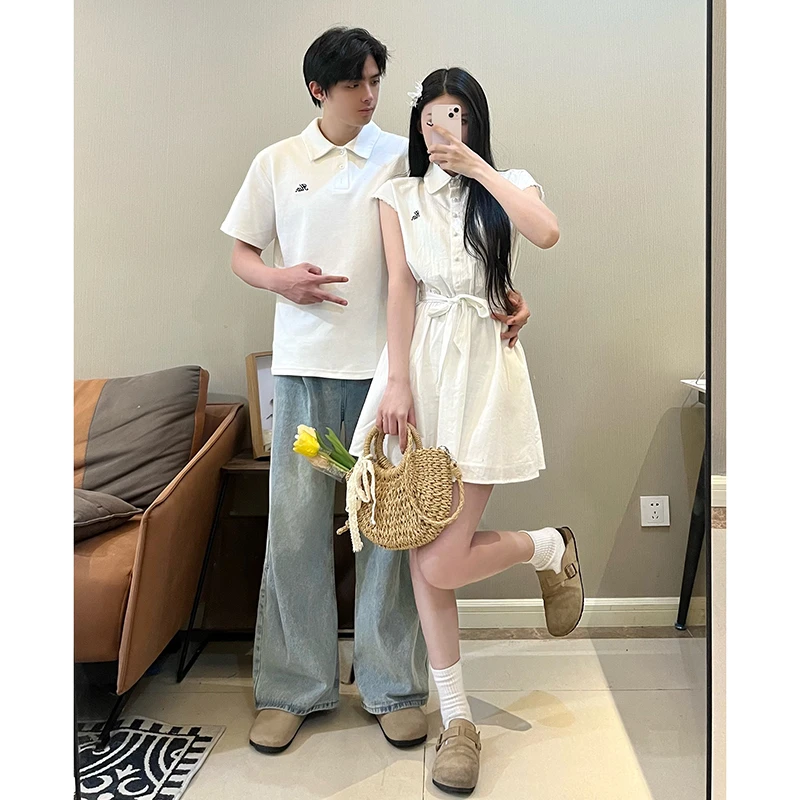 小众设计感情侣装夏季2025韩版短袖T恤女连衣裙法式一裙一衣ins潮