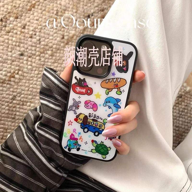 卡通动物涂鸦高级感16promax手机壳适用苹果女小众12新款13/14/15
