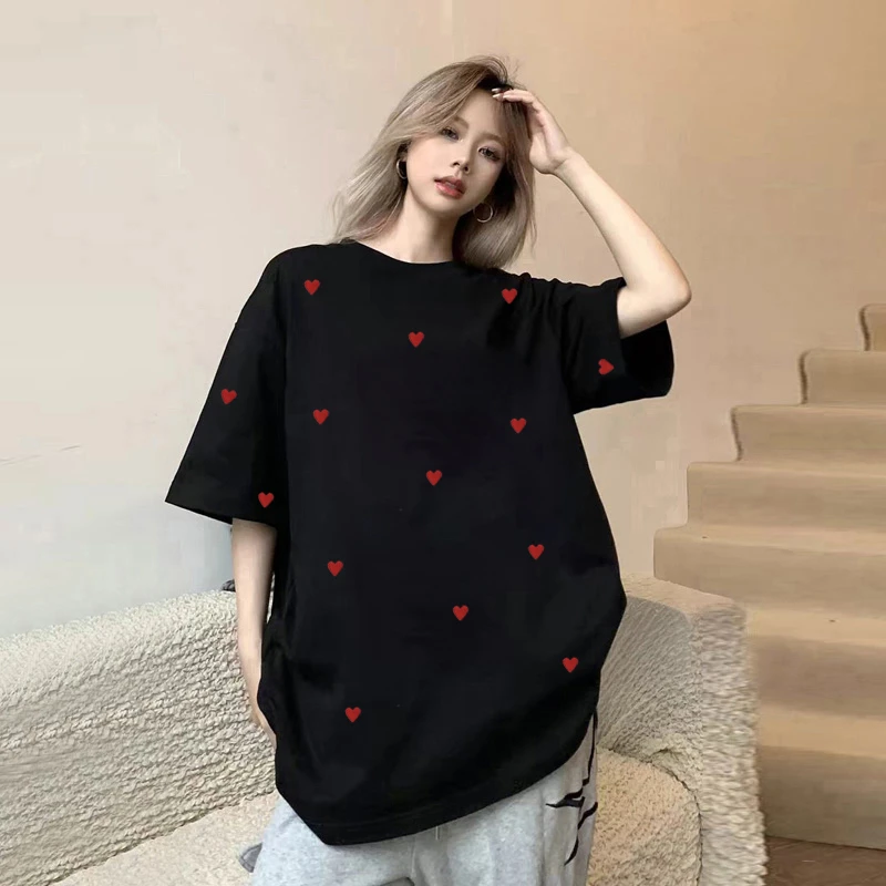 刺绣短袖t恤女特大码200斤美式复古夏季独特别致宽松韩版黑色上衣