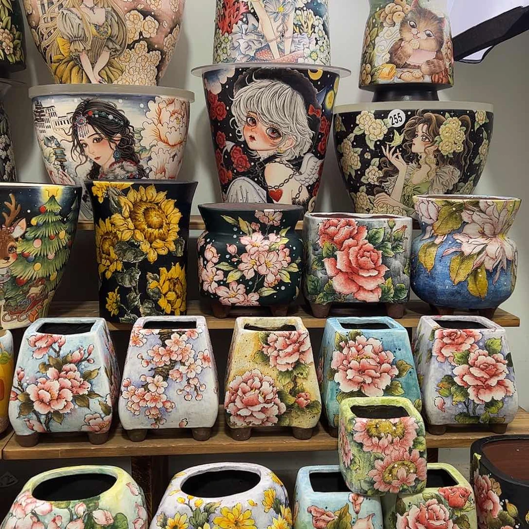 景德镇炫彩手绘景德镇陶瓷花盆