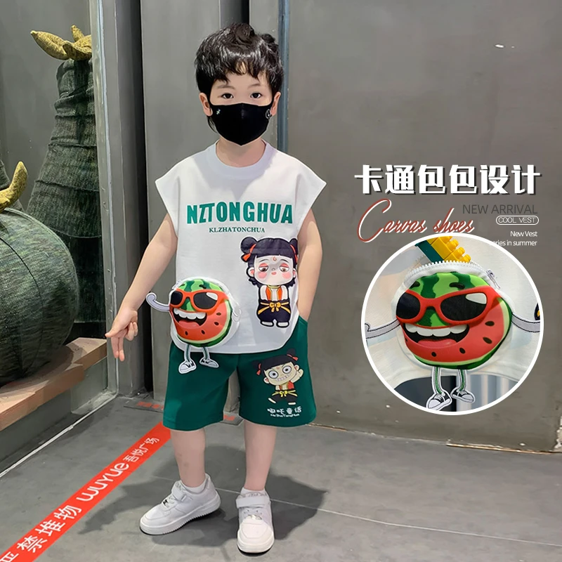 男童夏套装2025新款帅气时髦男宝宝夏季薄款哪吒无袖背心两件套潮