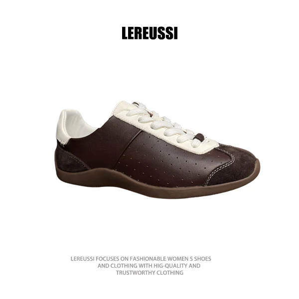 LEREUSSI低帮休闲板鞋子百搭咖啡色羊皮板鞋女款2025年夏季新款