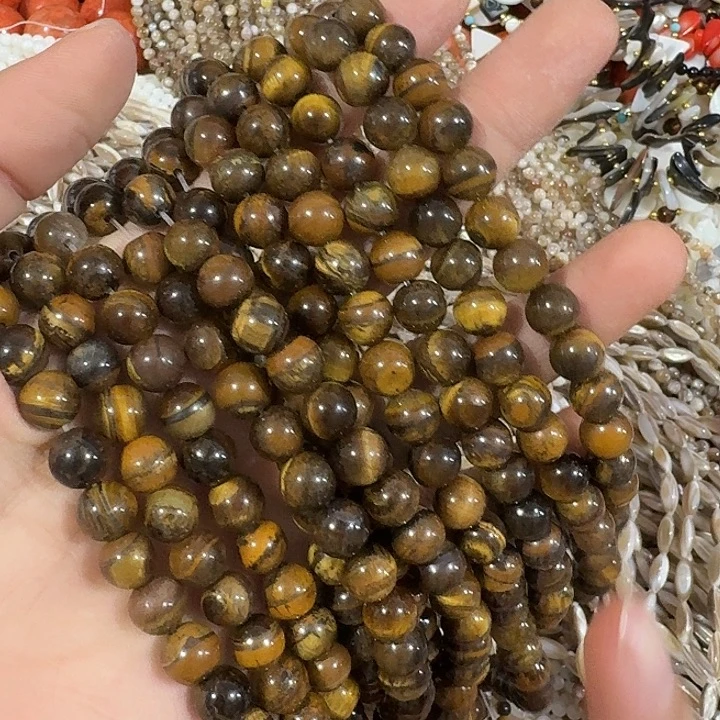 玛瑙/玉髓合金珠宝半成品2条4mm虎睛石圆珠