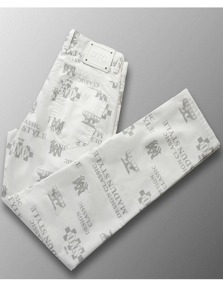 2025夏季潮男个性流行潮流时尚印花休闲裤男薄款修身小直筒男裤子