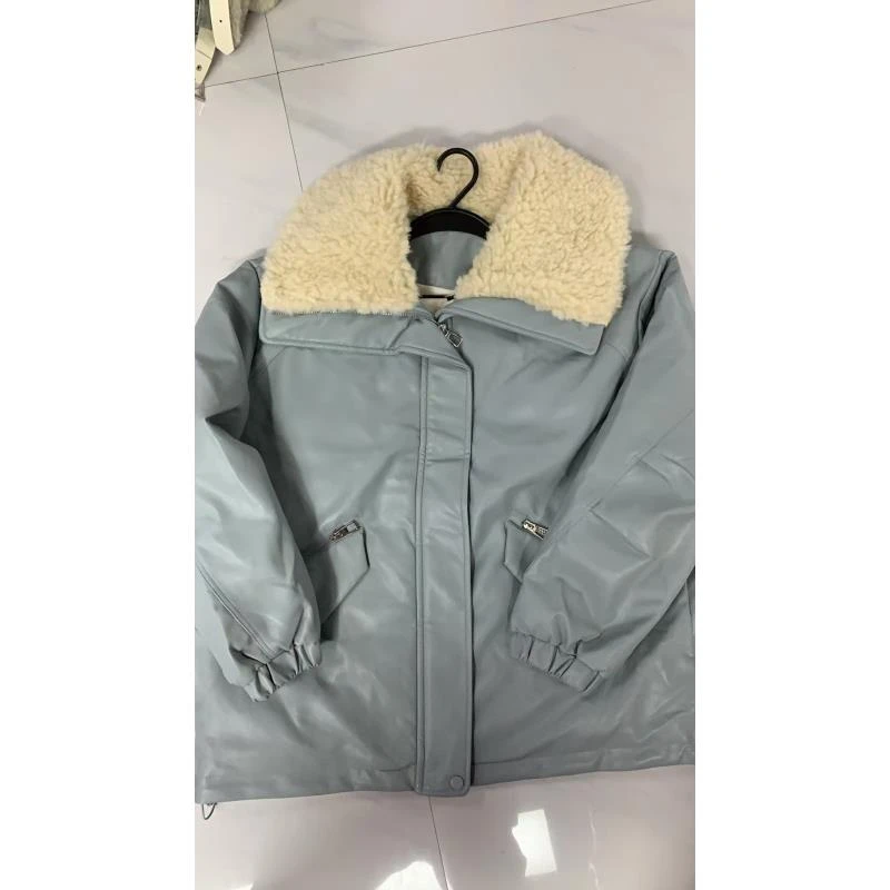 冬季新款羔毛领口袋拉链加厚皮外套8813