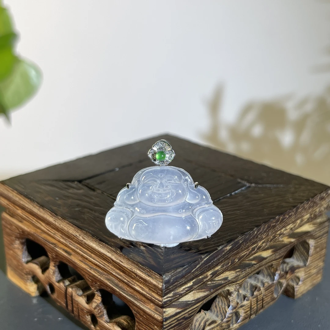 JGB12-181  天然缅甸A货翡翠  18K含钻镶嵌佛公