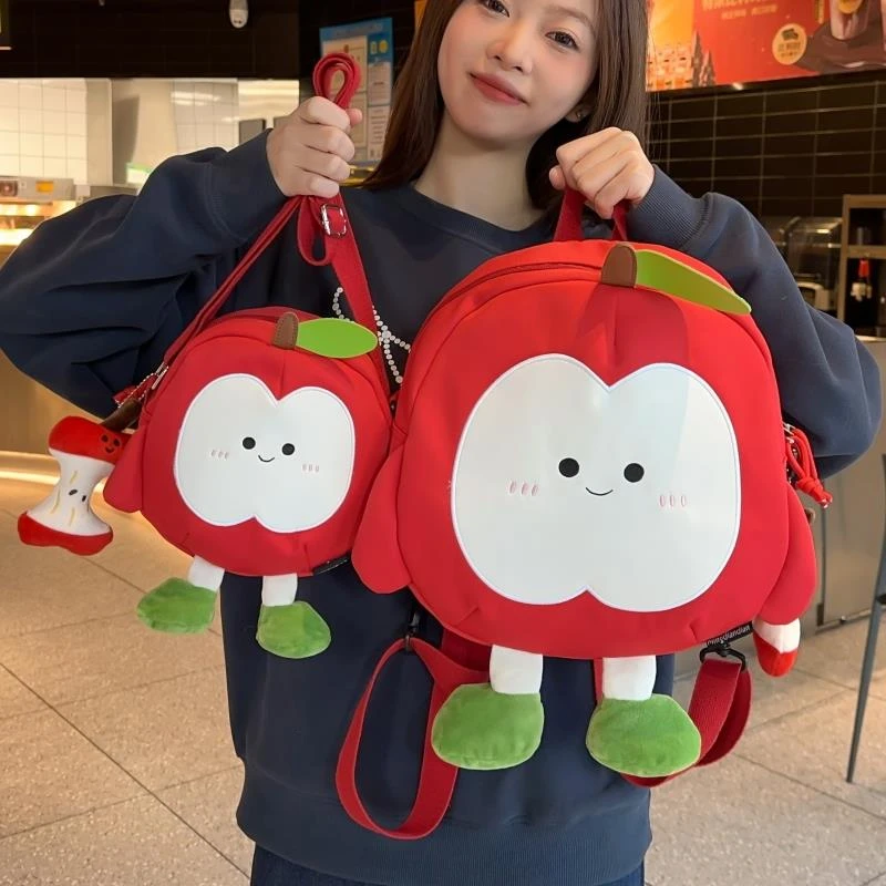 双肩包女可爱苹果包日系轻便卡通小书包休闲洋气小众布包斜挎包包