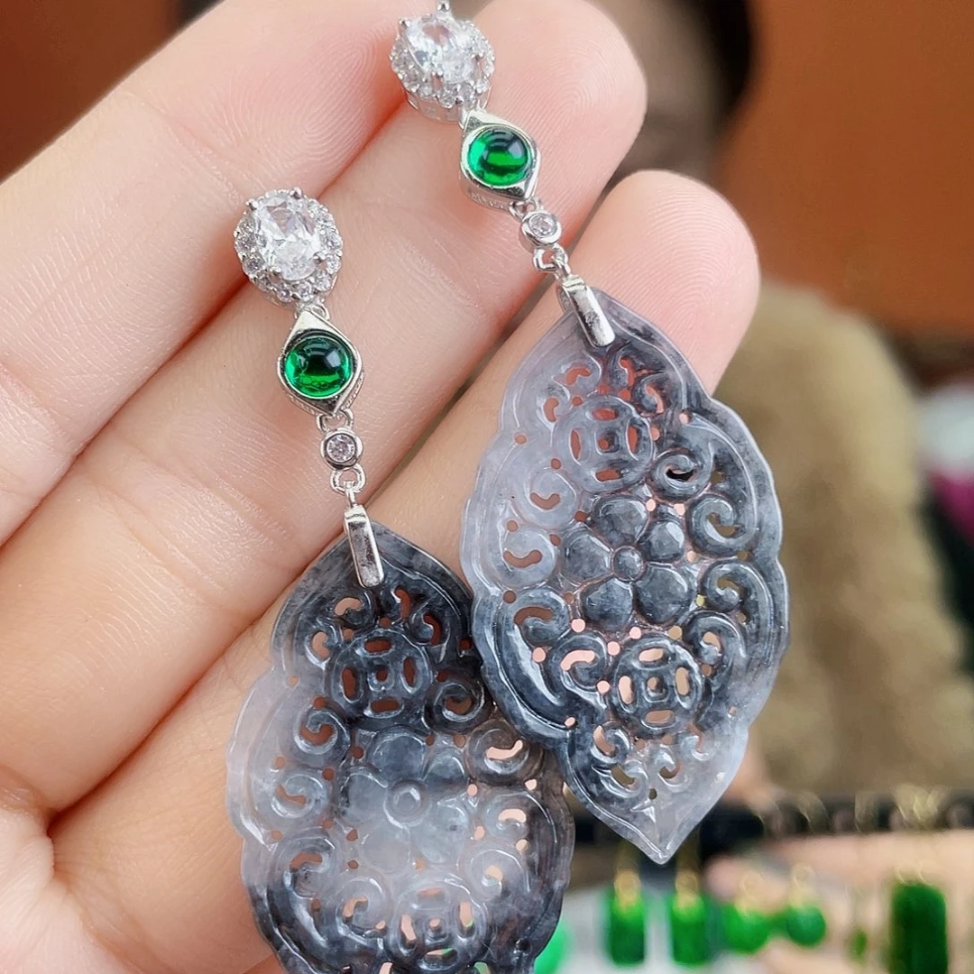 翡翠银S925镶嵌耳饰