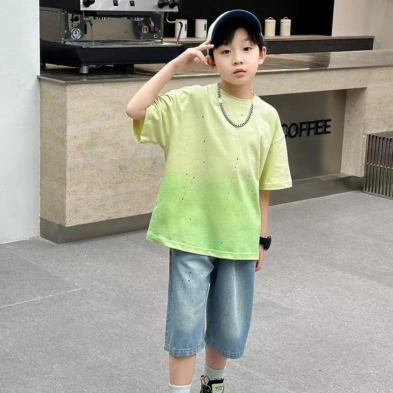 502768男童短袖T恤2025新款短袖超酷洋气韩版中大童休闲圆领半袖