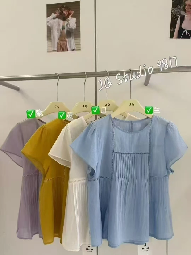 【锦衣服饰】JYL 576韩系百褶圆领短袖衫