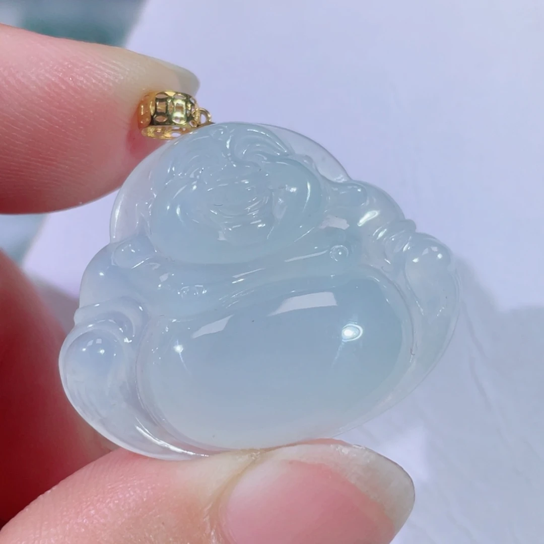 翡翠18K金镶嵌颈饰佛公