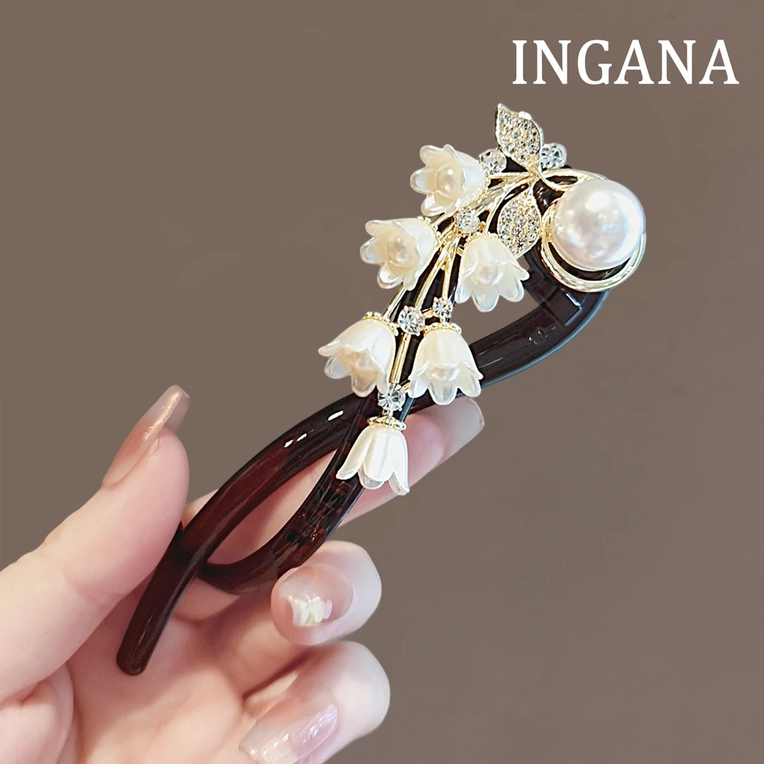 复古高端精致优雅新中式铃兰花扭扭夹气质花朵超仙一字夹侧边夹子