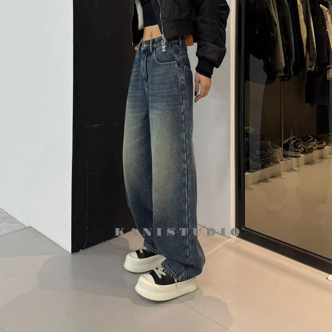 EZ8852新款2025爆款弯刀裤秋冬季加绒百搭时髦洋气宽松穿搭牛仔裤