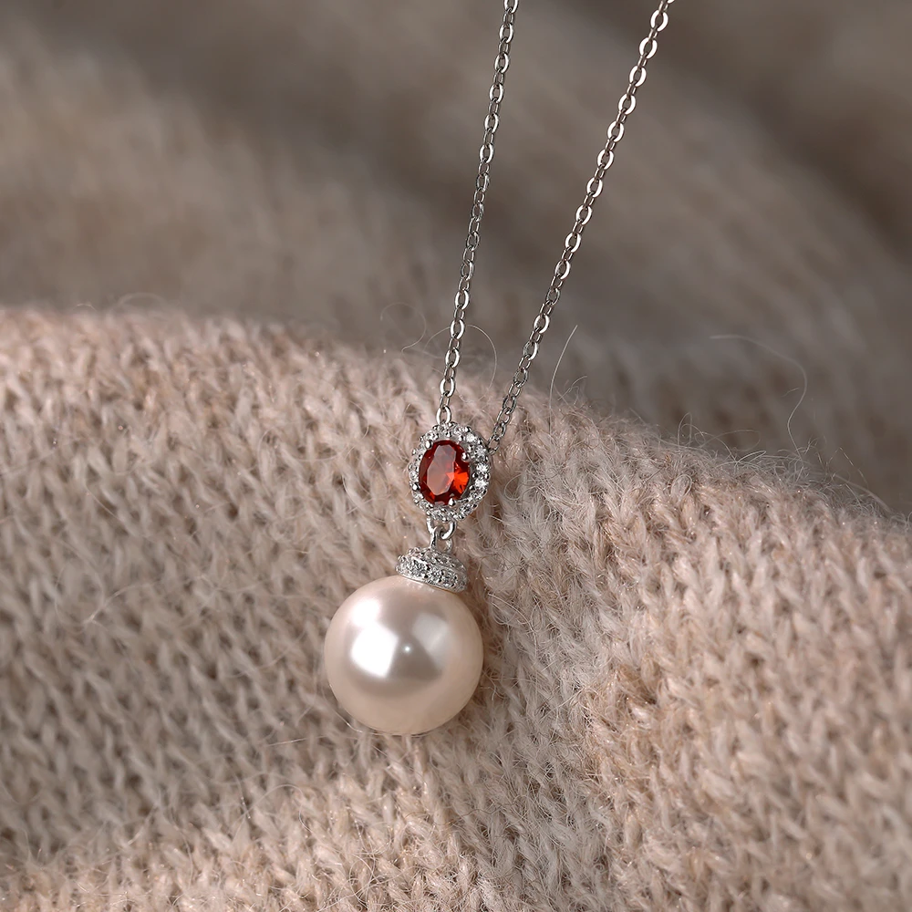 坠链均足银 999足银施家珠轻奢百搭红色吊坠女款项链气质锁骨链