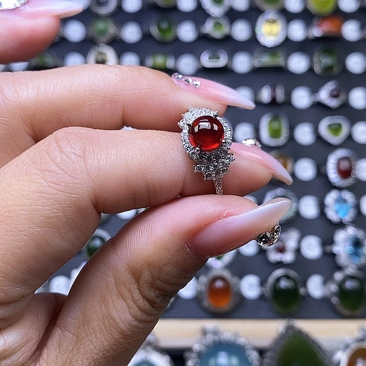 石榴石戒指银S925镶嵌Q*