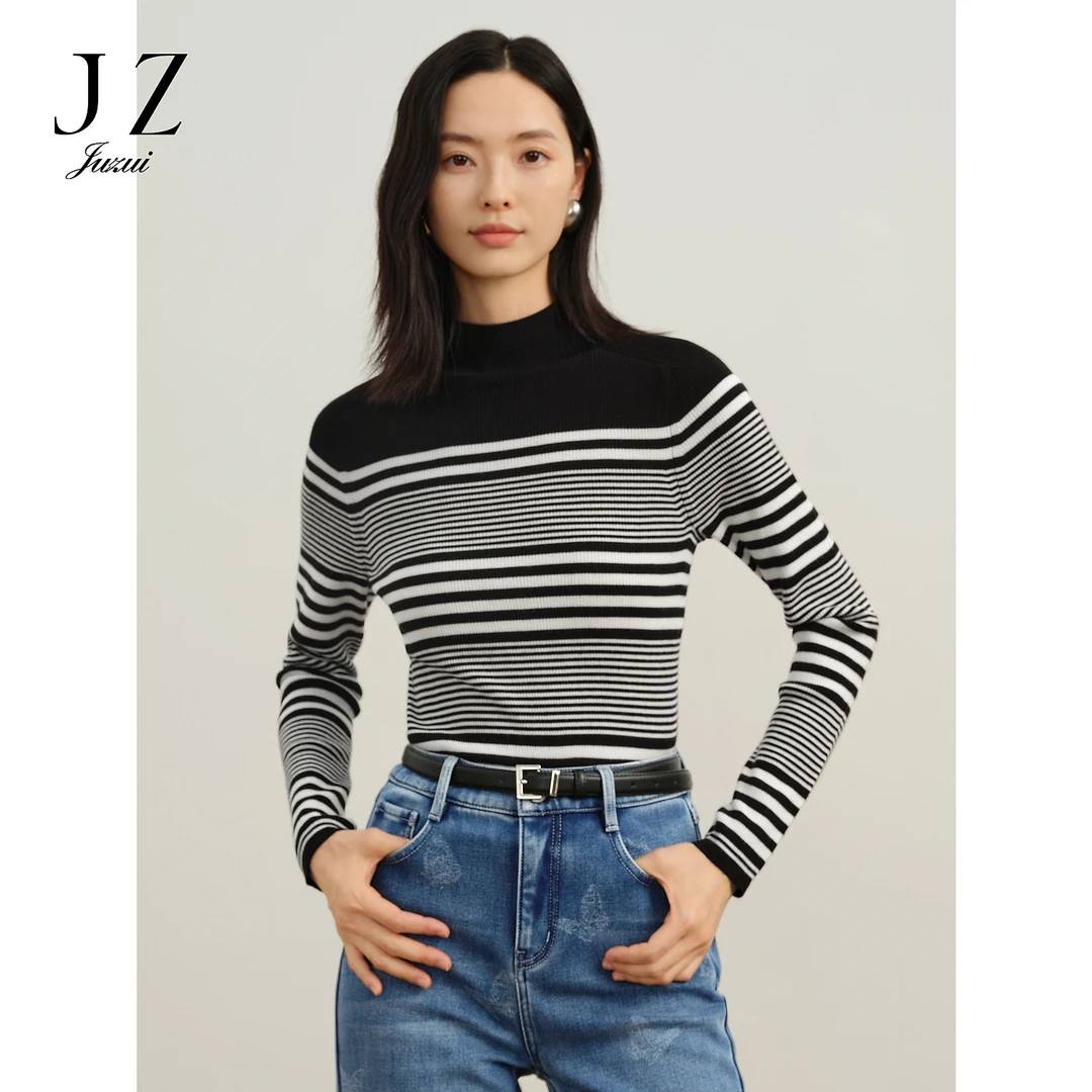 【小余专属】商场同款JZ玖姿JWDD31004条纹半高领上衣毛衫女冬款