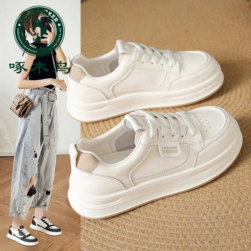 啄木鸟爆款厚底小白鞋女2025春秋新款透气百搭增高运动休闲板鞋女