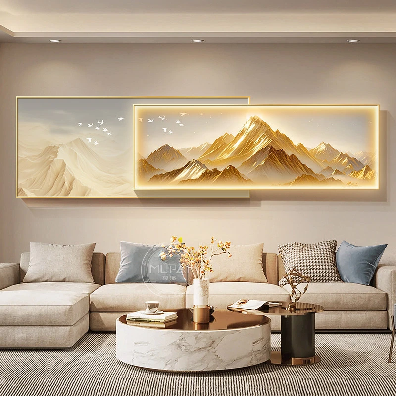 日照金山客厅沙发背景墙装饰画壁画大气轻奢高级感适合大白墙挂画