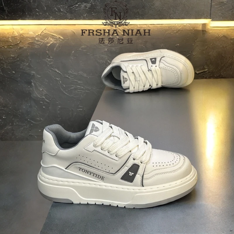 法莎尼亚轻奢高端男鞋秋季新款男士小众运动休闲板鞋皮面小白鞋