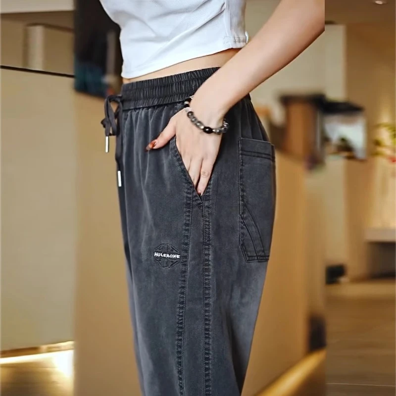 天丝莱赛尔休闲裤男士秋季新款宽松工装潮牌运动九分轻奢痞帅男装