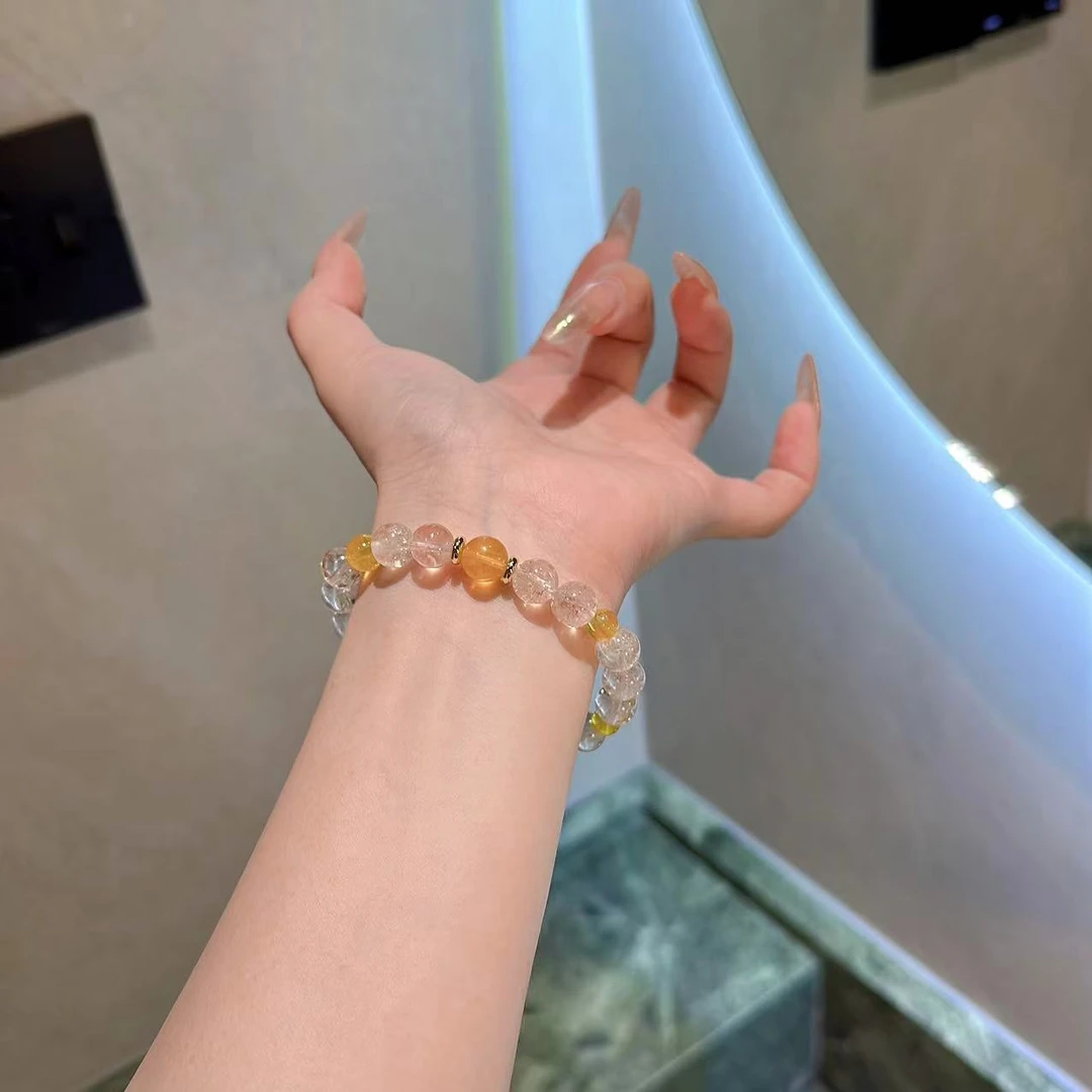 【水晶放大器】天然水晶闪灵胶花阿赛手串9-10m A640