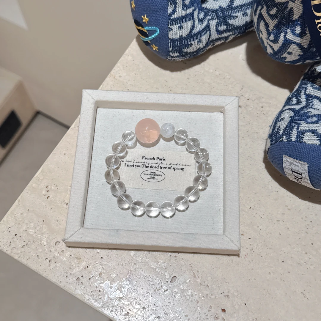 【寻觅】天然水晶白水晶拼西柚粉晶手串(多样性发1)A19