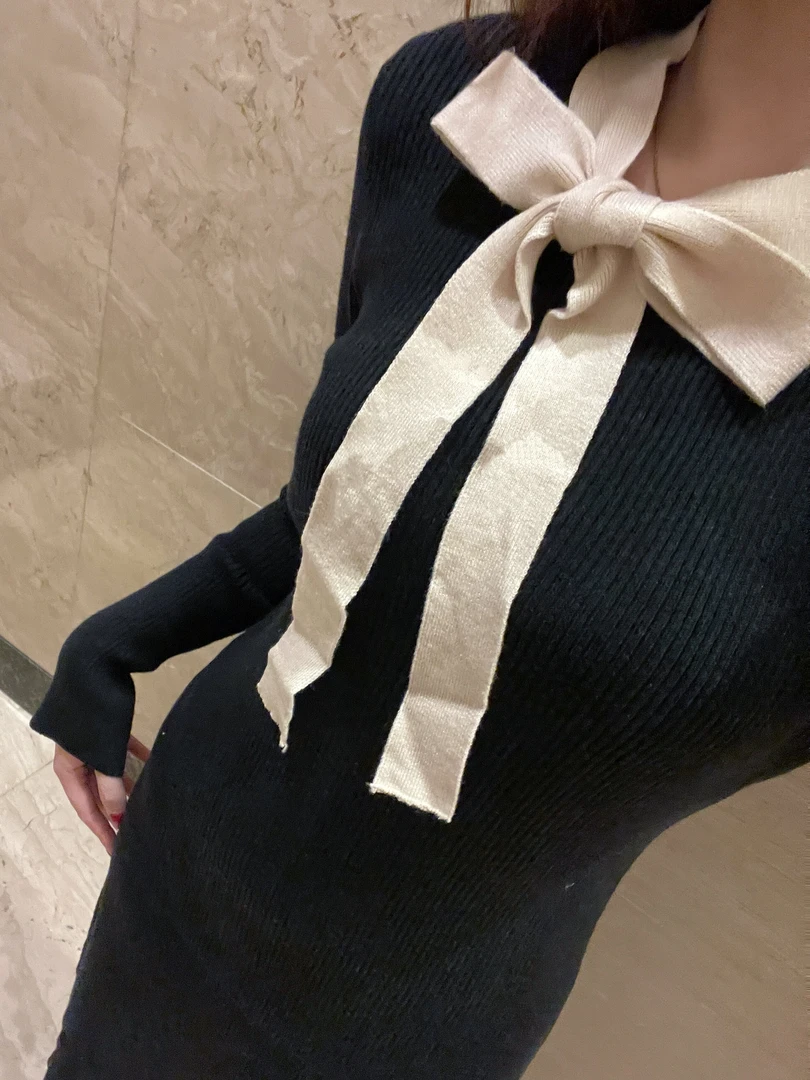 连衣裙针织拼色气质蝴蝶百搭套头短裙街头风吊带时尚针织衫长袖