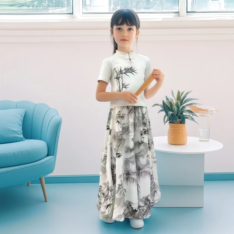 新款女童2025夏季套装薄款中大童夏装洋气国风儿童中式短袖两件套