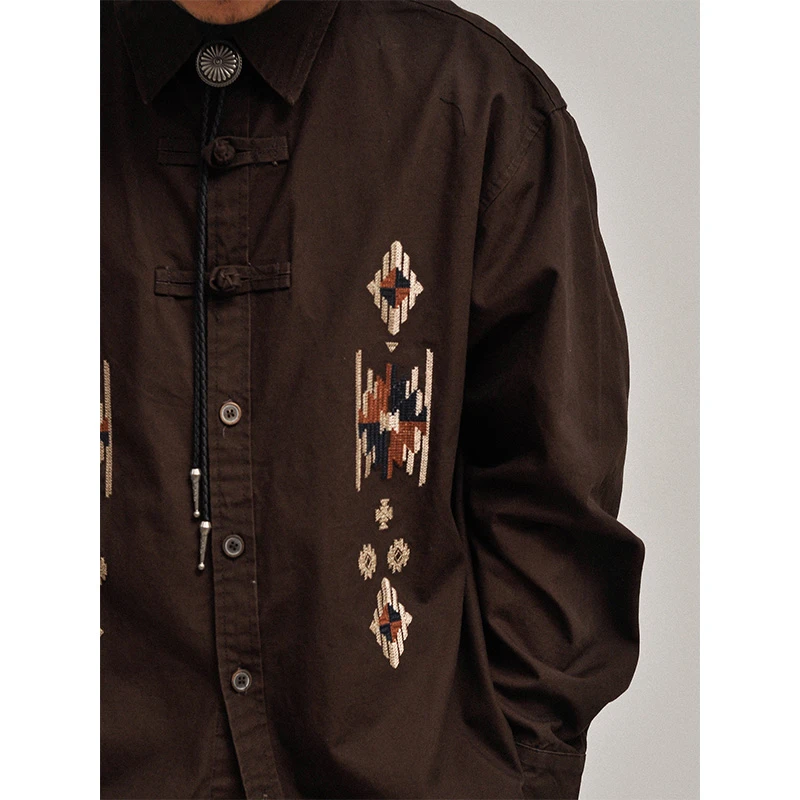 纳瓦霍刺绣！新中式盘扣设计复古美学民族风重磅宽松休闲长袖衬衫