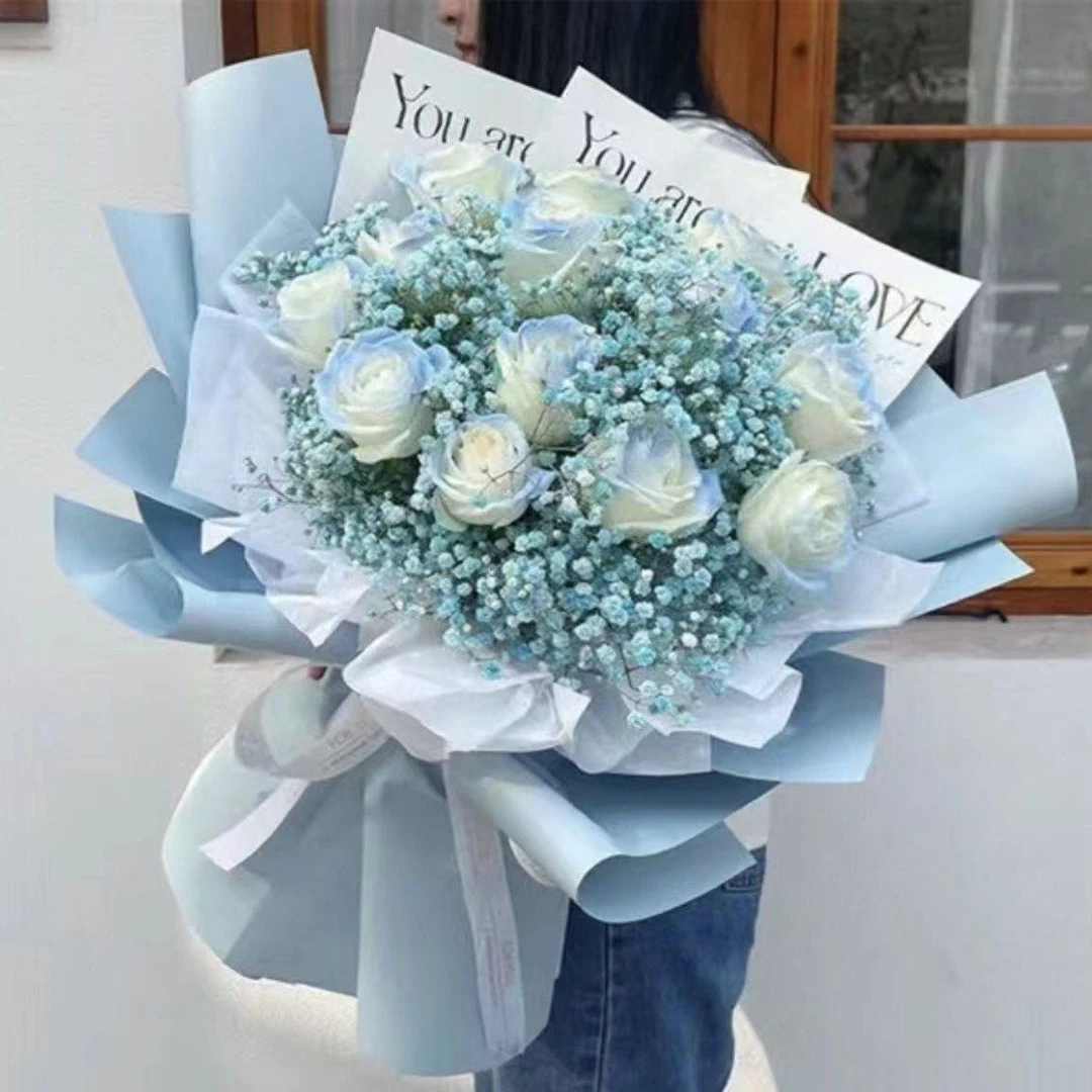 【不期而遇】11朵碎冰蓝玫瑰满天星生日鲜花花束送好友送闺蜜送爱人花店送