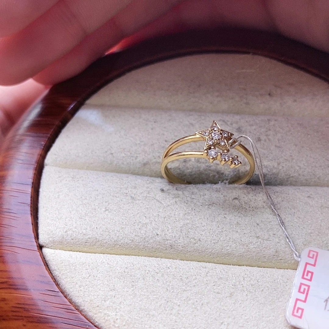 钻石戒指/指环18K金镶嵌双层星星戒指k黄13