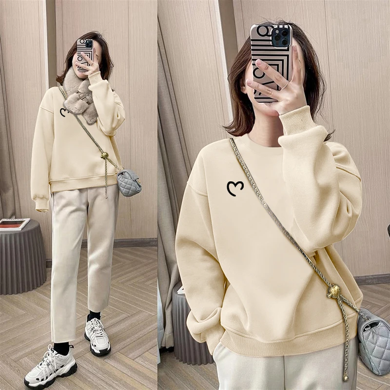 小众设计感显瘦圆领套头卫衣女宽松时尚百搭上衣加绒加厚秋冬季潮