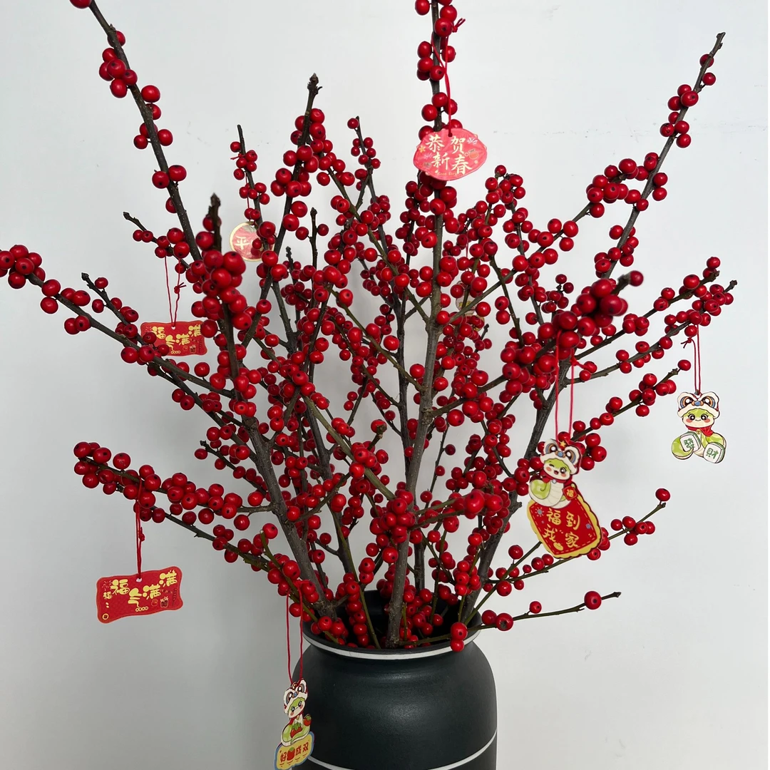 蛇年暴富款冬青70-80cm10支红果真果鲜枝插花水养新年宵花