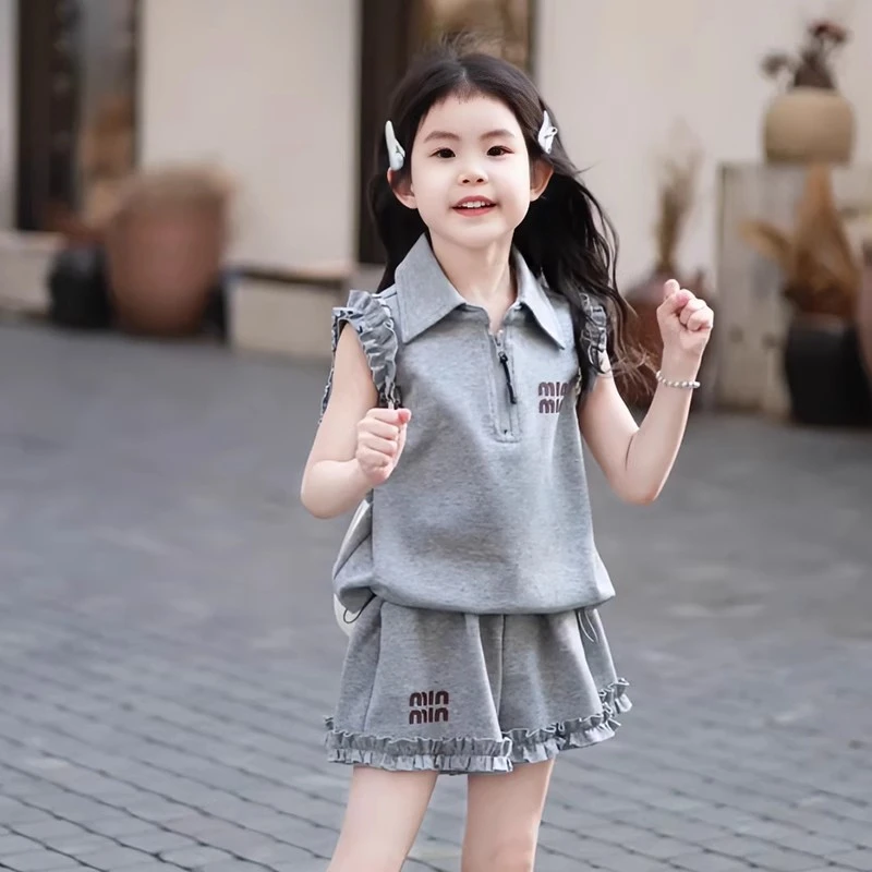 女童运动套装夏季2025新款儿童休闲夏装女孩POLO衫短裤两件套洋气