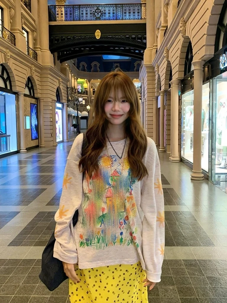 国潮牌彩色手绘涂鸦防晒罩衫女夏季薄纱设计感小众宽松慵懒风上衣