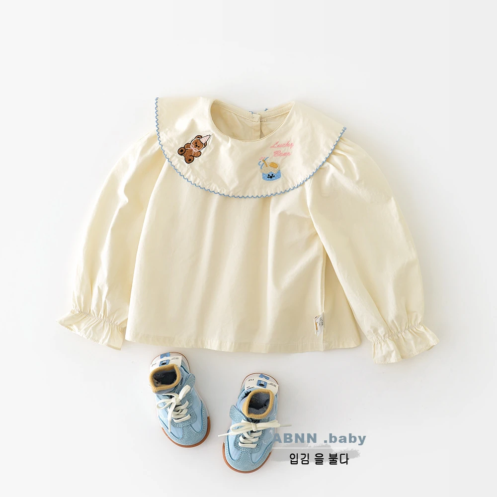 abnn秋季新款女童卡通衬衫 婴幼童女宝宝大翻领特种锁边娃娃衫