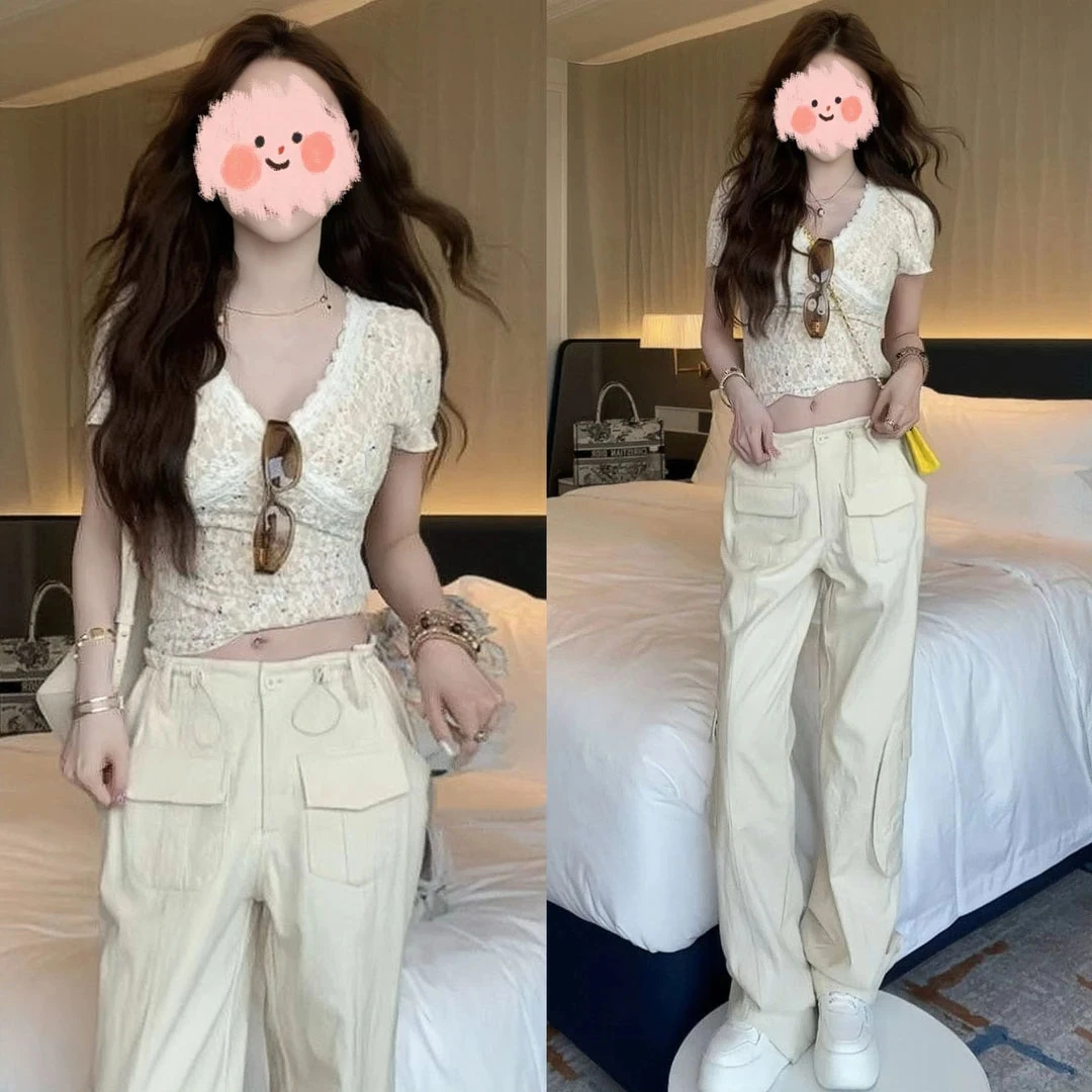 夏季纯欲辣妹气质套装设计感短袖上衣百搭休闲裤网红洋气炸街女装