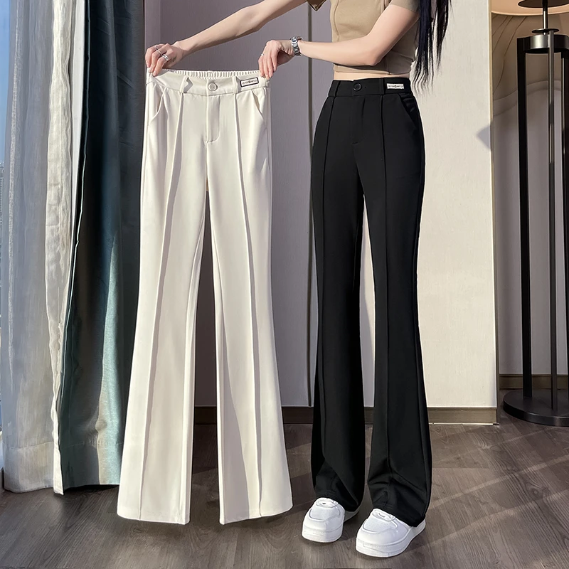 黑色休闲裤春夏款喇叭裤高腰小个子微喇显瘦长裤百搭薄款外穿女裤