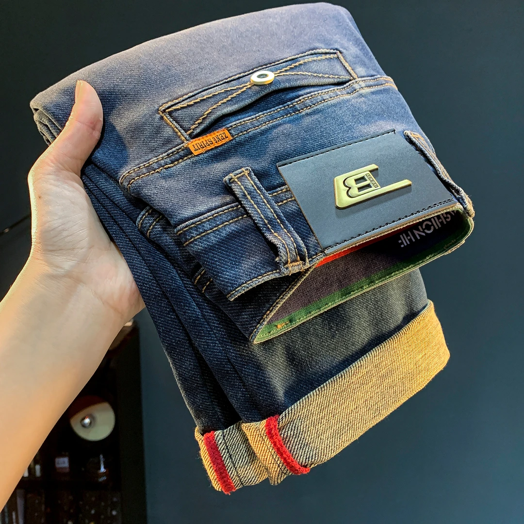 高端牛仔裤男士2025新款春秋季新款男裤修身小脚直筒休闲裤子男款