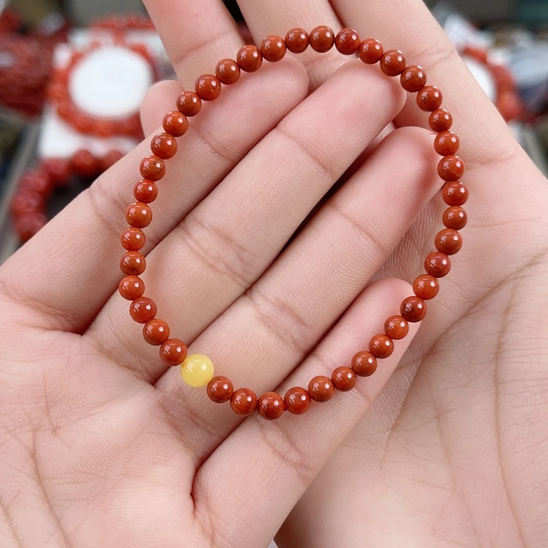 南红玛瑙未镶嵌瓦西柿子红火焰单圈4mm