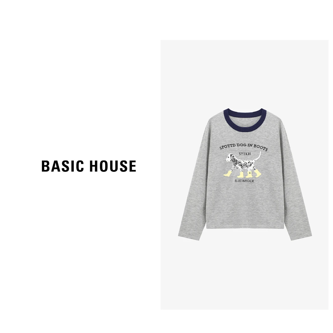 Basic House/百家好秋季纯欲慵懒风女装印花女针织衫-B0625B5KMB2