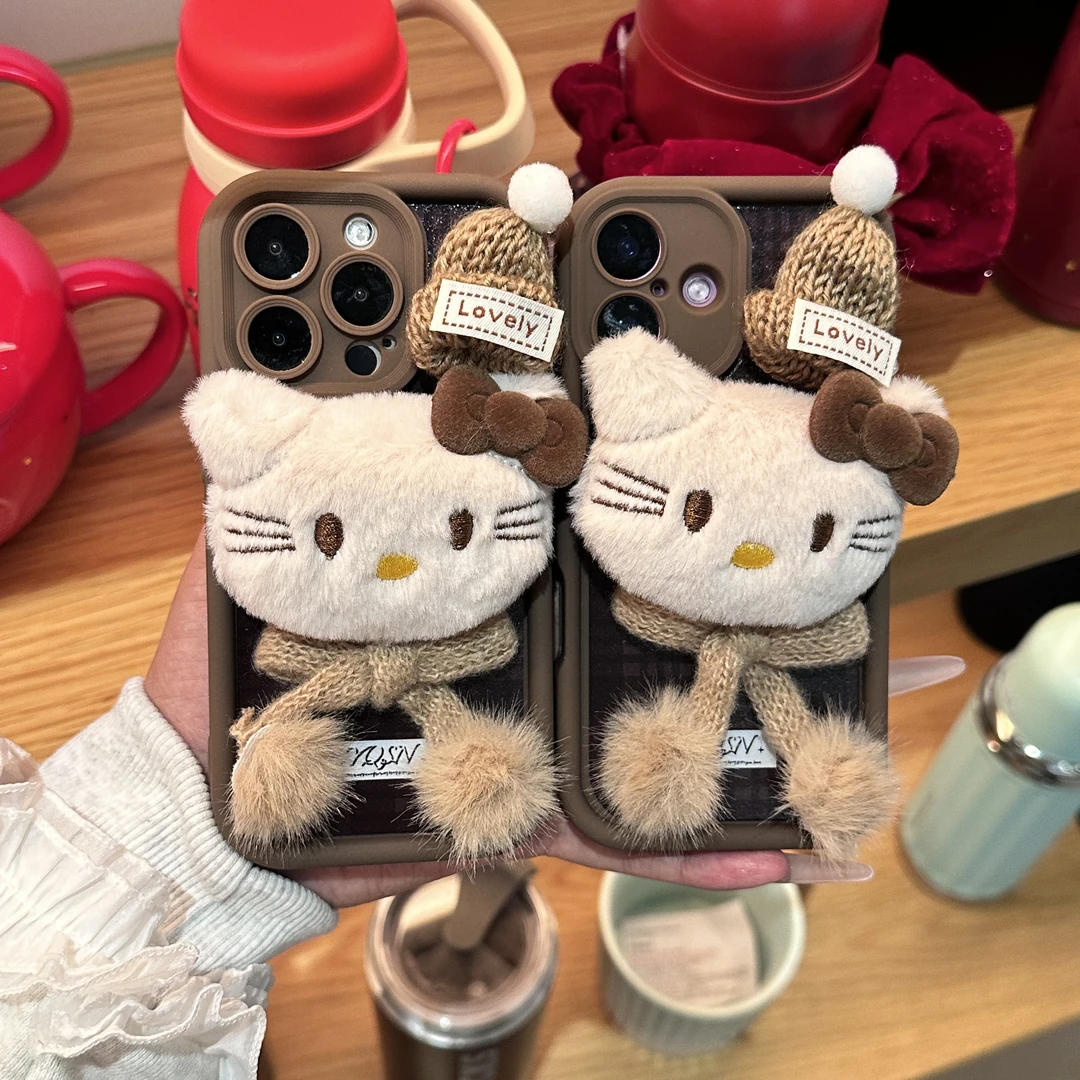 冬季毛绒围巾毛绒Kt猫适用苹果iPhone17pro/16/14/15手机壳防摔