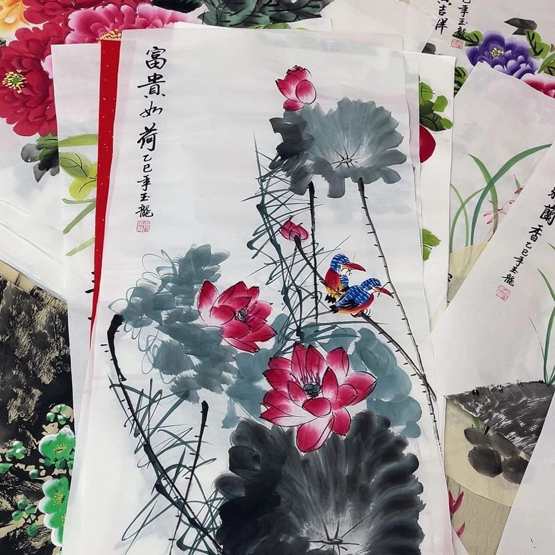 国画国画作品书法作品原稿荷花三尺