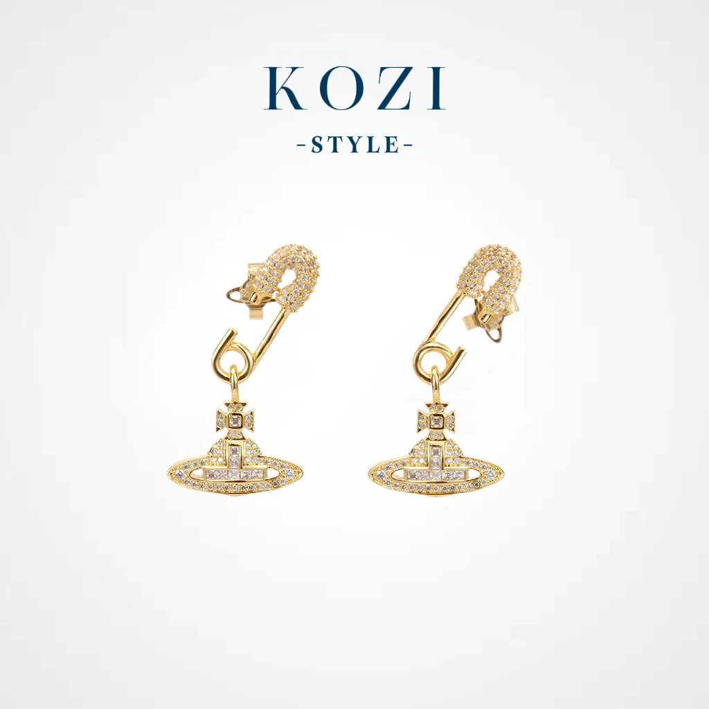 WANXI 镀K金 满钻别针土星耳环气质轻奢时尚百搭小众简约设计