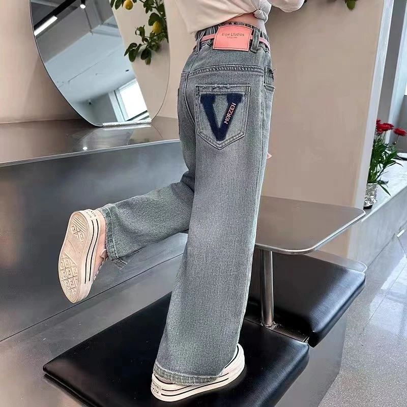女童春秋款v字母直筒裤1281