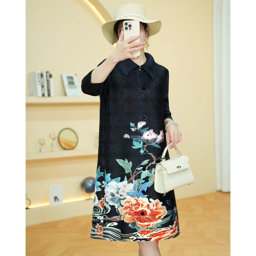 【欧洲站】QQ093春装新款时尚印花减龄衬衫连衣裙